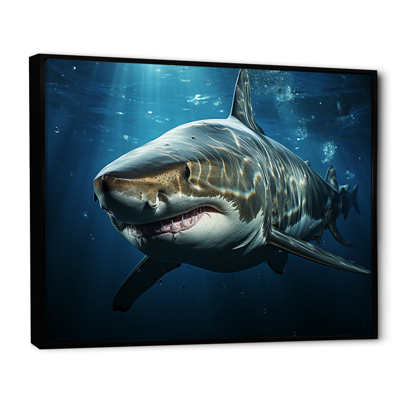 " Oceans Blue Ghost Shark Photography ", 12" H x 20" W x 1" D, Black Floater Framed
