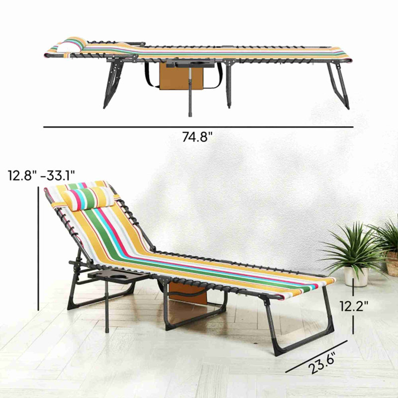 Folding Outdoor Chaise Lounge Chair, Green/Yellow/White