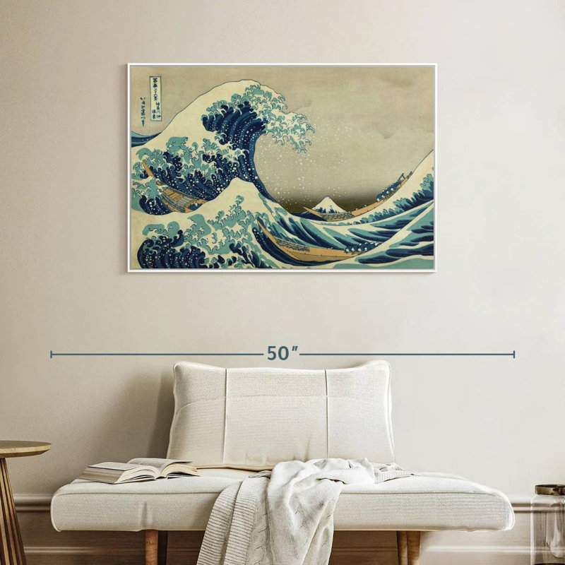 The Great Wave Off Kanagawa, 40" X 27", Floating Frame White