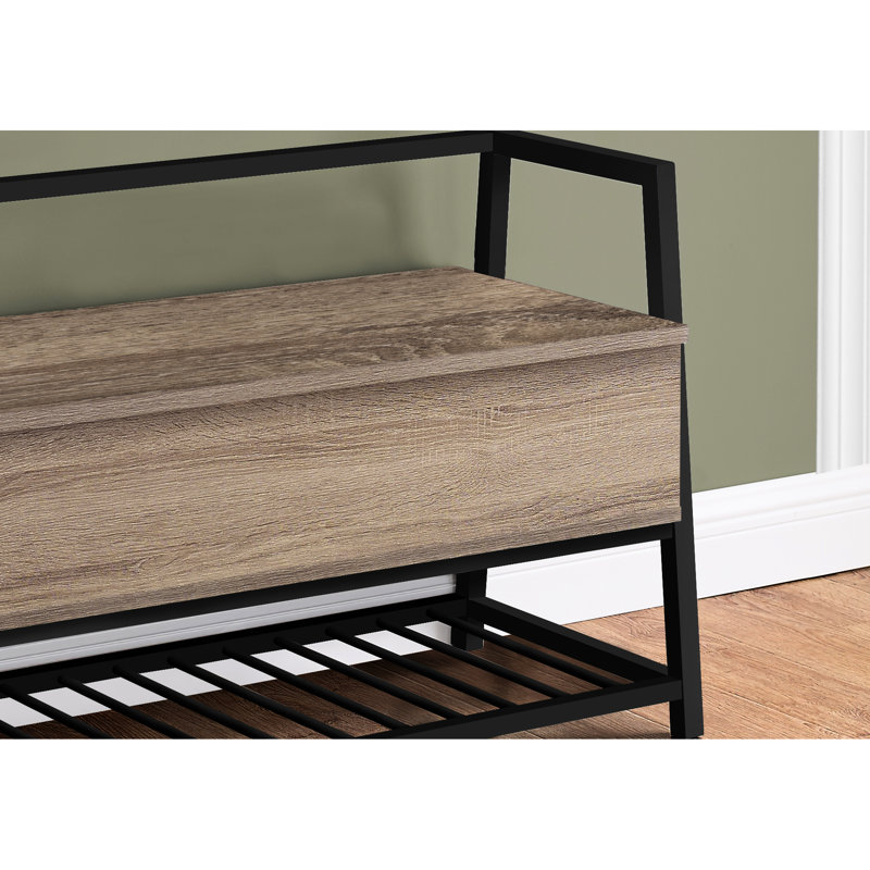 Banc de rangement moderne pour hall d'entrée, 42 po x 16 po, taupe foncé, structure en métal, banc d'assemblage taupe pour entrée, 23 po, espace, noir