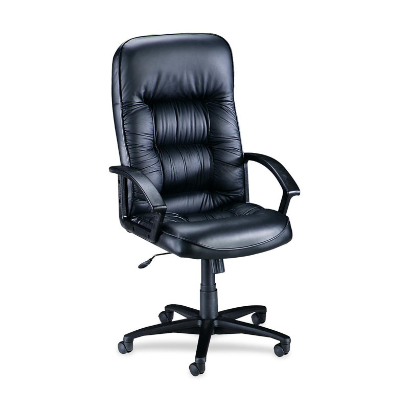 Executive High-Back Swivel Chair in Tufted Black Leather