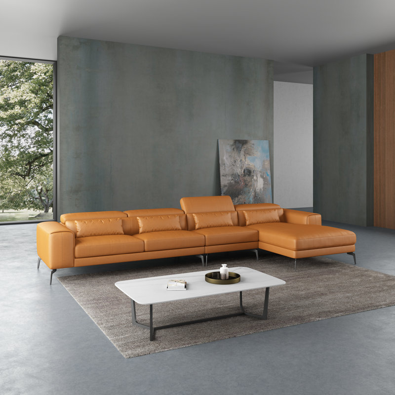 Cavour Sectional, Right Hand Facing, Cognac Genuine Leather