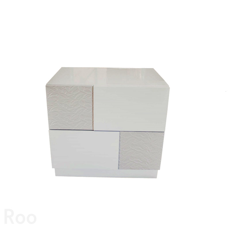 Table de chevet à 2 tiroirs en bois de peuplier laqué - Gris et argent