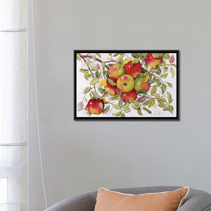 «Apples» par Marcia Matcham - reproduction d'art sur toile tendue, H 18 po x l 26 po x P 1,5 po, Toile encadrée noire