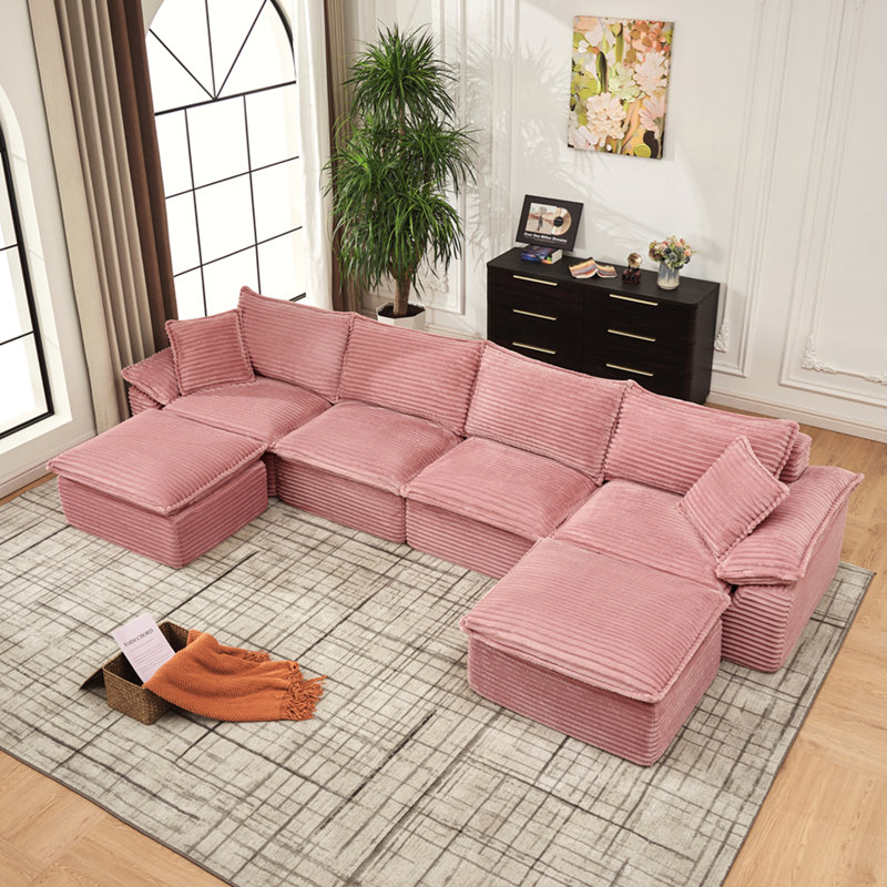 Canapé modulaire de 144 po - Canapé en U surdimensionné en velours côtelé avec repose-pieds mobile, confortable, moderne et sans assemblage