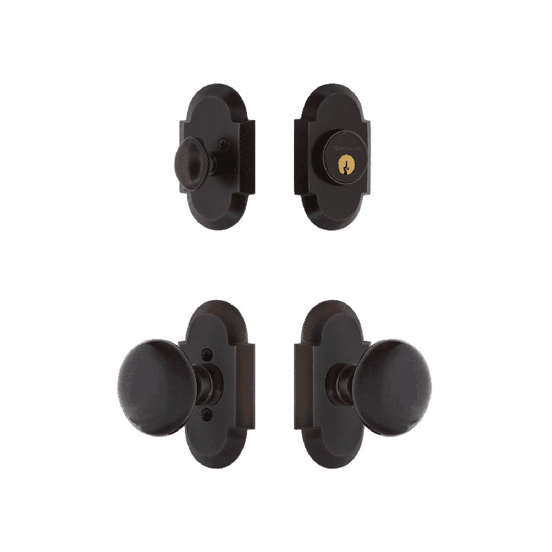 Nostalgic Warehouse Cottage Entry Set with Brown Porcelain Knob, 2.75", White/Antique Brass
