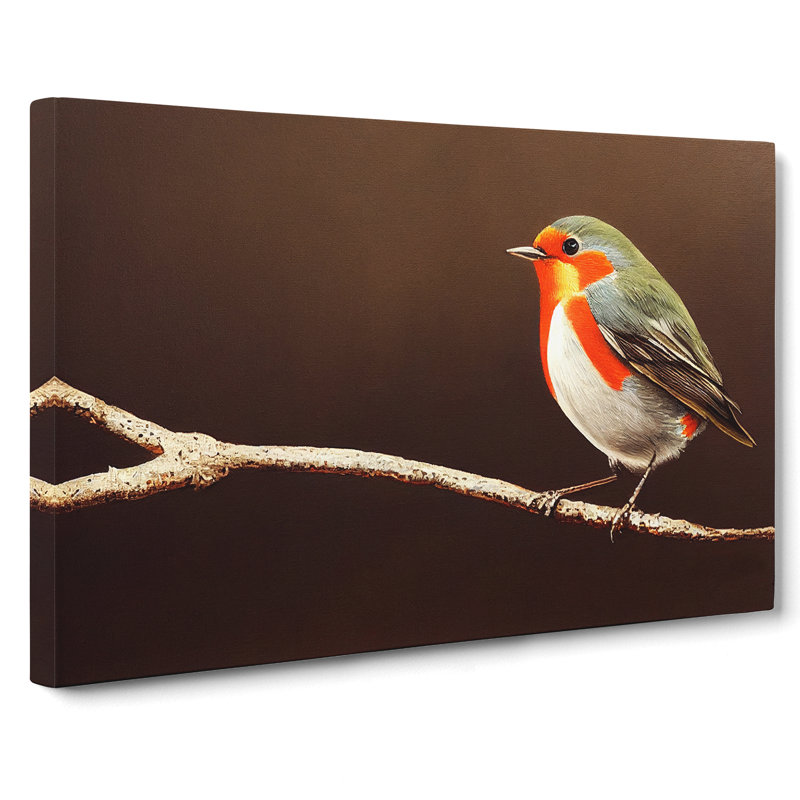 Dramatic Robin Bird - Wrapped Canvas Print, 35cm H x 50cm W x 3cm D