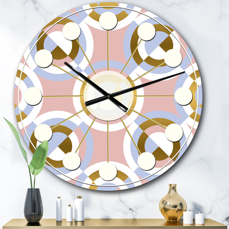 Motif circulaire de formes géométriques - horloge murale moderne Mid-Century, Surdimensionné