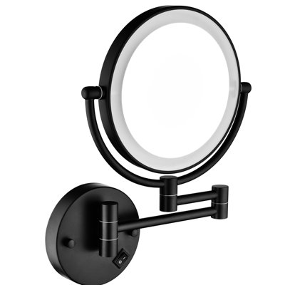 Support pour miroir de meuble-lavabo mural à deux lumières grossissantes 8 pouces - 12 rallonges, noir mat, grossissement 1 / 3x, rotation de 360 degrés, extension de rasage à bouton imperméable, finition noire, grossissement, rotation,
