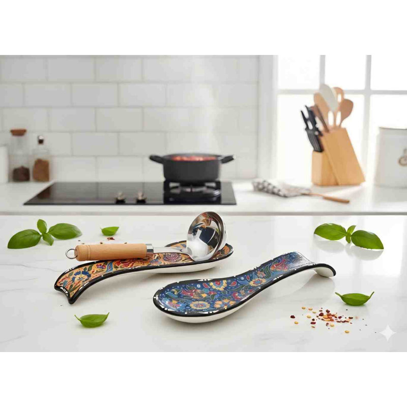 Handcrafted Turkish Ceramic Spoon Rest Set Of，Multicolor
