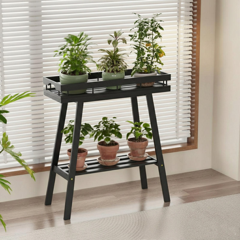 Bamboo Plant Table Stand Indoor, Black