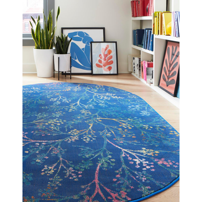 Tapis bleu marine / jaune / rouge Antony, Ovale 4 pi x 6 pi