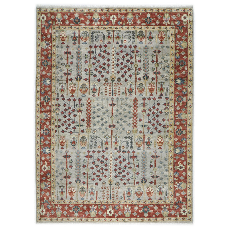Tapis transitionnel en laine noué à la main de couleur ardoise noué à la main 10 pi 1 po x 14 pi Oushak, Orange
