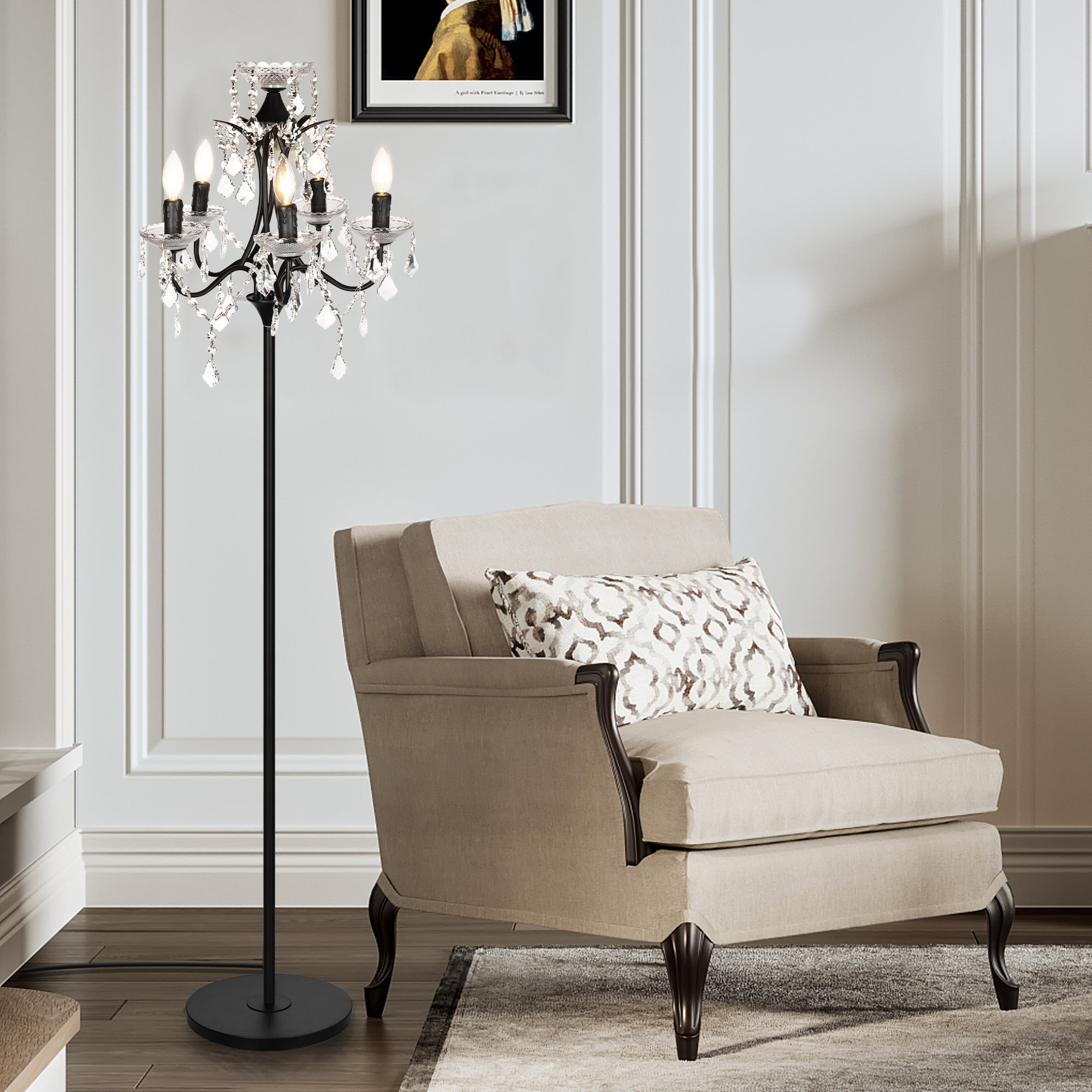 House of Hampton 5 - Light Modern Black Crystal Floor Lamp & Reviews ...