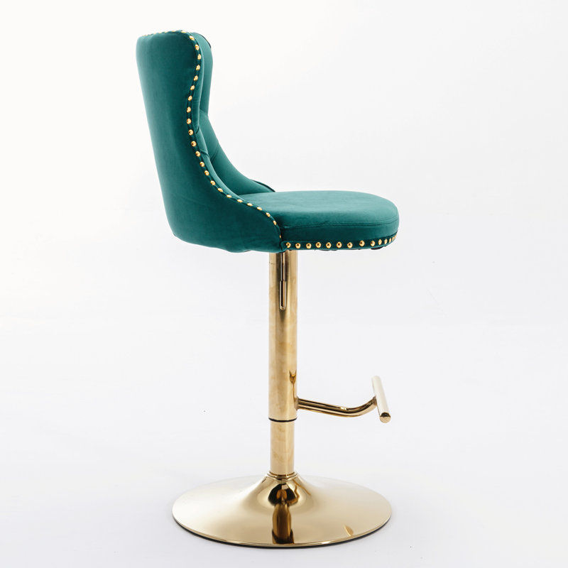 Kennasyn Swivel Upholstered Adjustable Height Counter Stool, Gold/Green