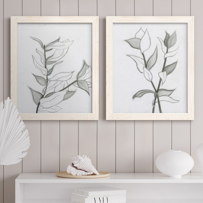 CHARCOAL FOLIAGE I - impression 2 pièces, H 24 po x l 36 po x P 1,5 po, Cadre blanc