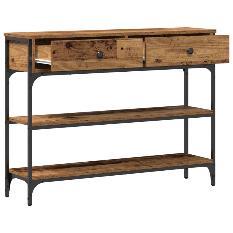 Console Table, Metal 100 Cm Shelving, Old Wood