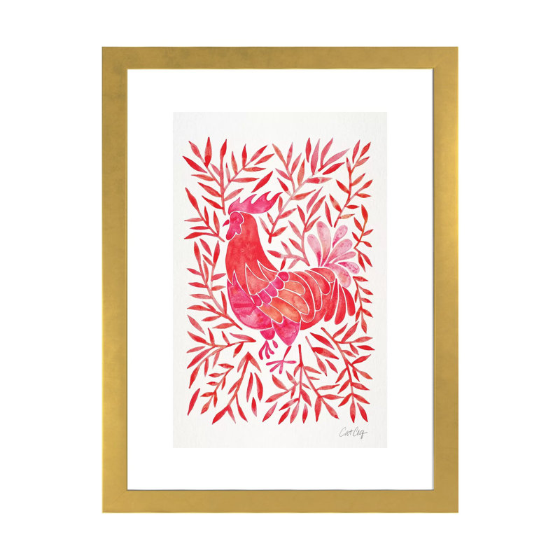 Coq par Coquillette - reproduction d'art, Blanc, H 24 po x l 16 po x P 1 po, Papier encadré doré