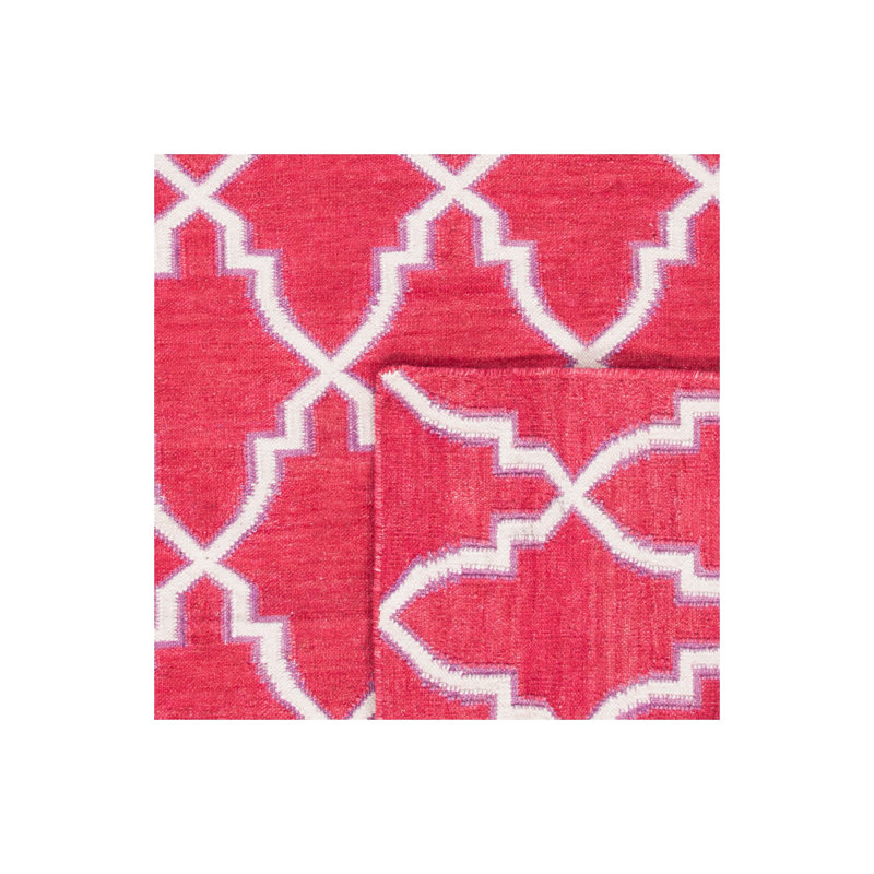 Stahl Hand Woven Flat Weave Wool/Cotton Geometric Rug in Red/Ivory, Rectangle 3' x 5'