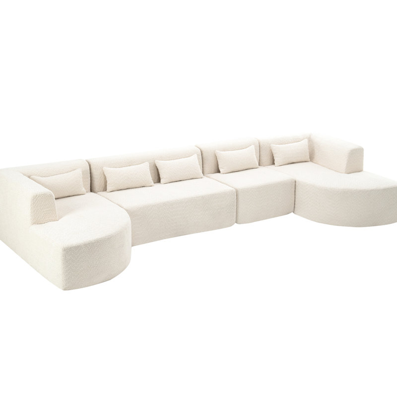 144" Beige For Living Space Decoration - Two Chaise Lounges, Five Pillows, -Combinable, Fine Textured Fabric, Support Room Unit Piece Group Lounges & Back To Arrange, Cloth, Dependable Backing System