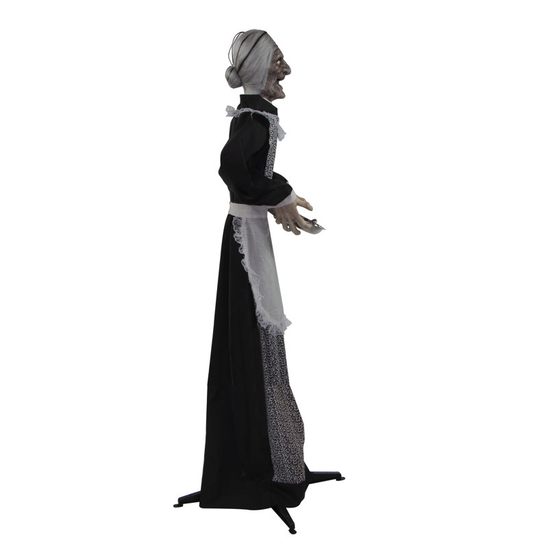 All Animatronics Haunted Hill Farm 61 In. Life-Size Animatronic, Scary Talking Zombie Maid Holding Tray with Touch Activated Lights and Sound