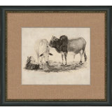 Antique Grazing Cows Painting
