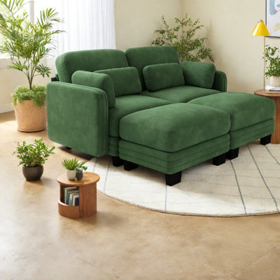 Canapés d'angle à compression, canapé moderne modulaire en chenille verte pour la maison