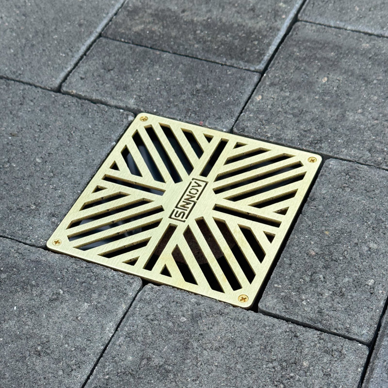 6 In. Premium Brass Steel Heavy Duty Square Paver Drain Grate For Multiple Pipe Sizes - Drainage Cover Made In The Usa