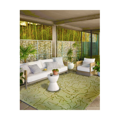 Yellow Striped Themed Patterned Woven Base Washable Rug
