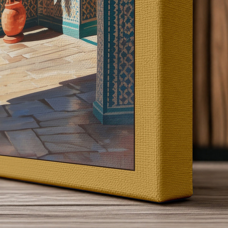 Mediterranean Courtyard Light Coastal - Wrapped Canvas, 18x12 - 45.7 x 30.5 cm, Ochre Border