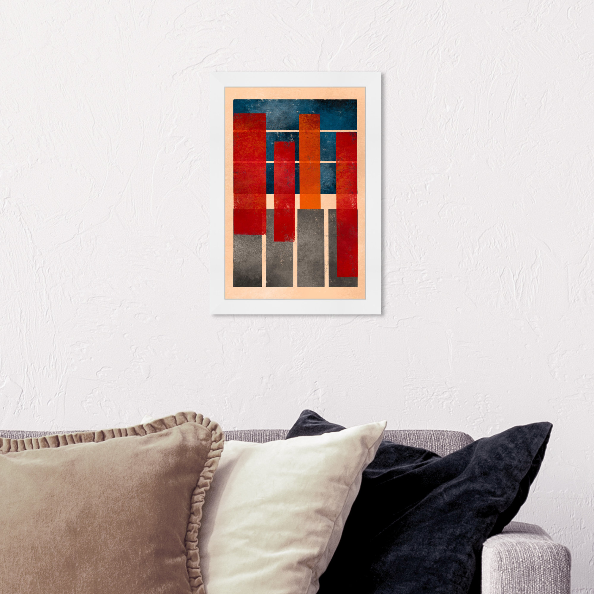 Geometric Red And Blue by Oliver Gal, 17" H x 12" W, White