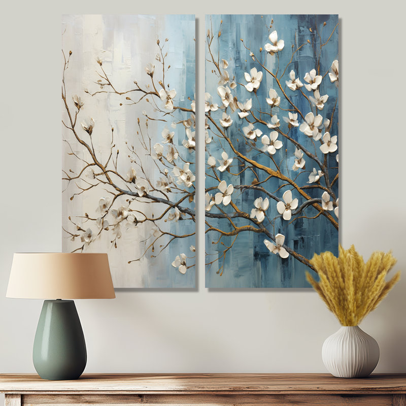 «Peacefulness White Blue Dogwood III», art mural sur toile blanc traditionnel, 40" H x 40" W, Toile tendue, Ne s’applique pas