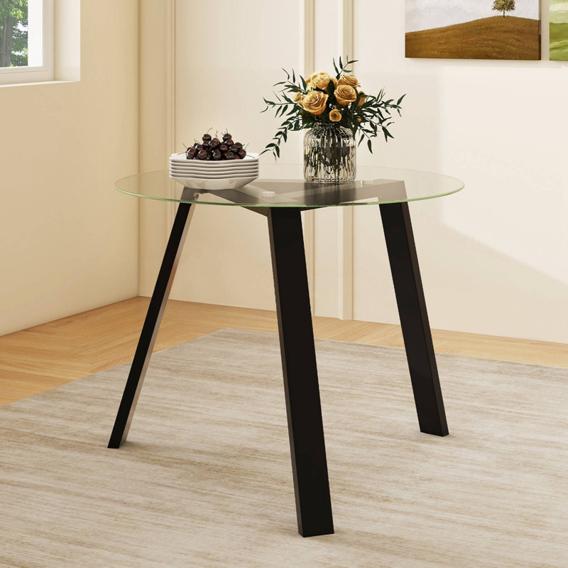 Table de salle à manger pour 4 personnes en verre trempé 35,5 po Costway, Noir