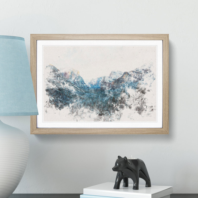 Winter In Yosemite Valley Watercolour - Framed Print, 35cm H x 50cm W x 2cm D, Oak