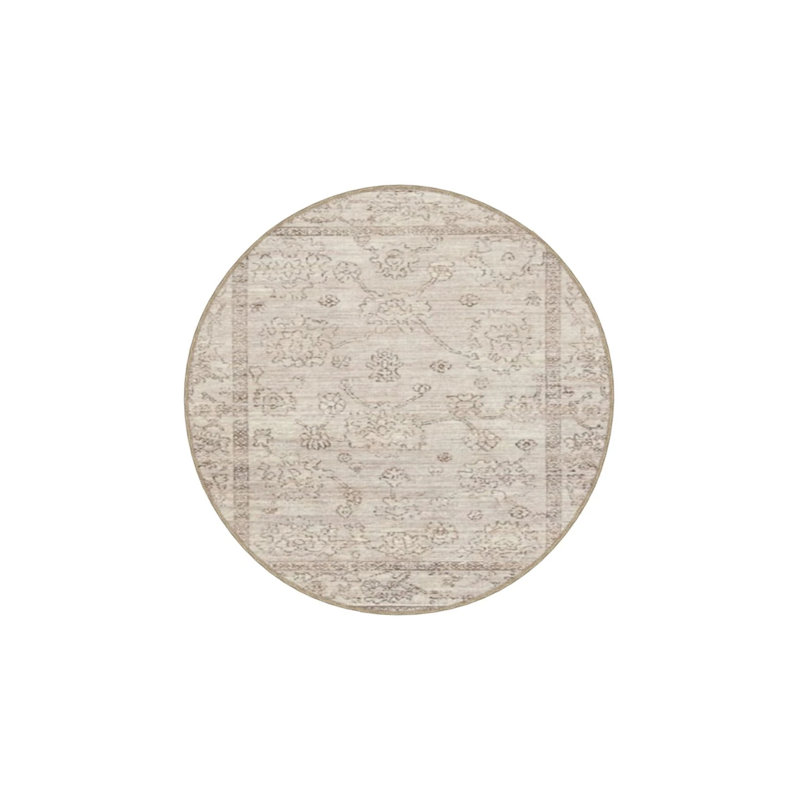 Traditional Geometric Woven Based Washable Carpet, Round 4'
