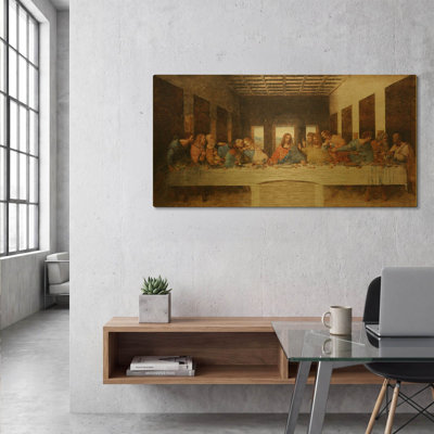 «The_Last_Supper _-_ Leonardo_Da_Vinc_COLOR CORRECTÉ» par Leonardo Da Vinci, art mural en métal doré, 24 po x 12 po