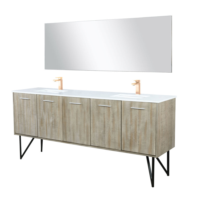 Lancy 80 in W x 20 in D Double Bath Vanity Mirror and Faucet Set, White Cultured Marble