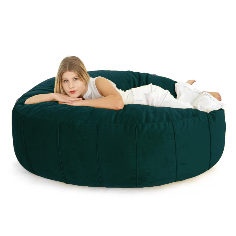 Extra Large Round Velvet Bean Bag Cover -  58" X 58" - Forest Green, Green Polyester