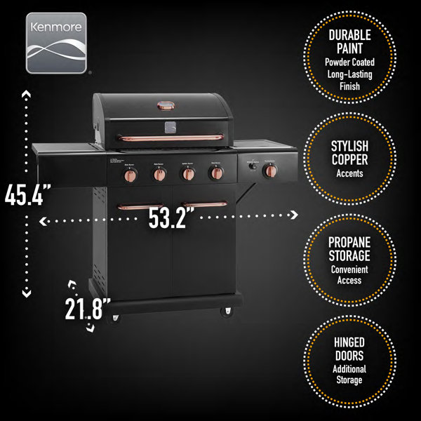 Kenmore Grille-pain 4 tranches avec double commande, noir mat et gris,  fentes larges, bru