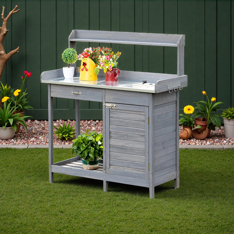 Poste de travail de table en acier avec table de rangement, Gray