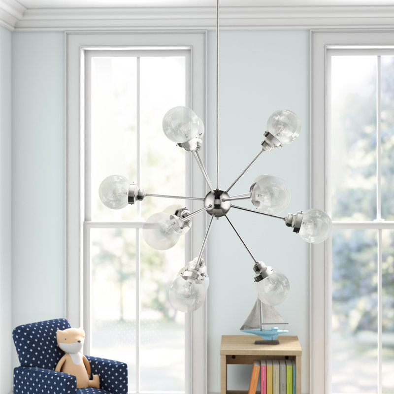 Lustre sphère spoutnik 12 lumières Rabehi, Transparent, Nickel poli