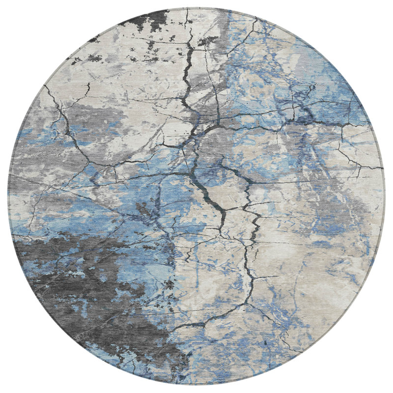 Machine Washable Indoor/Outdoor Chantille ACN2431 Abstract Rug, Teal, 5' x 7'6"