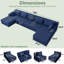 Canapé modulaire en forme de U de 160 po pour le salon Canapé modulaire surdimensionné sans dossier avec méridienne et assise profonde, sans assemblage requis - bleu-891255356