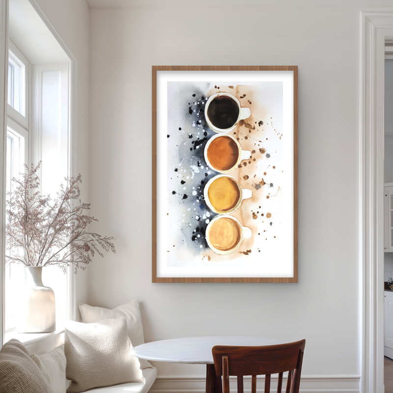 Quatre tasses de café avec éclaboussures de peinture | Impression de décor de cuisine