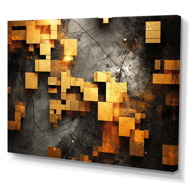 Gold And Black Cubist Visions V, 34" H x 44" W x 1.5" D, Wrapped Canvas