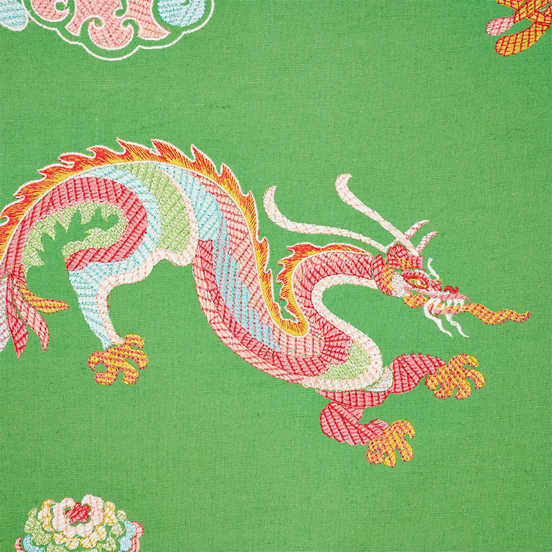 Tissu de broderie Hanlun Dragon, Vert