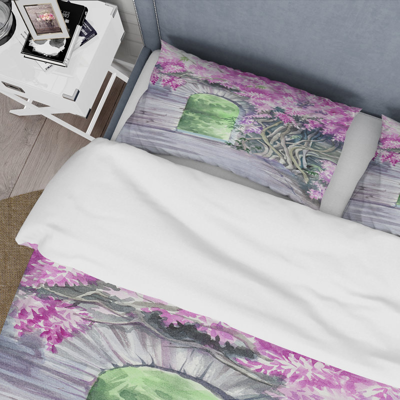 Ensemble de housse de couette en microfibre mauve / gris clair / vert, Housse de couette pour très grand lit et 2 très