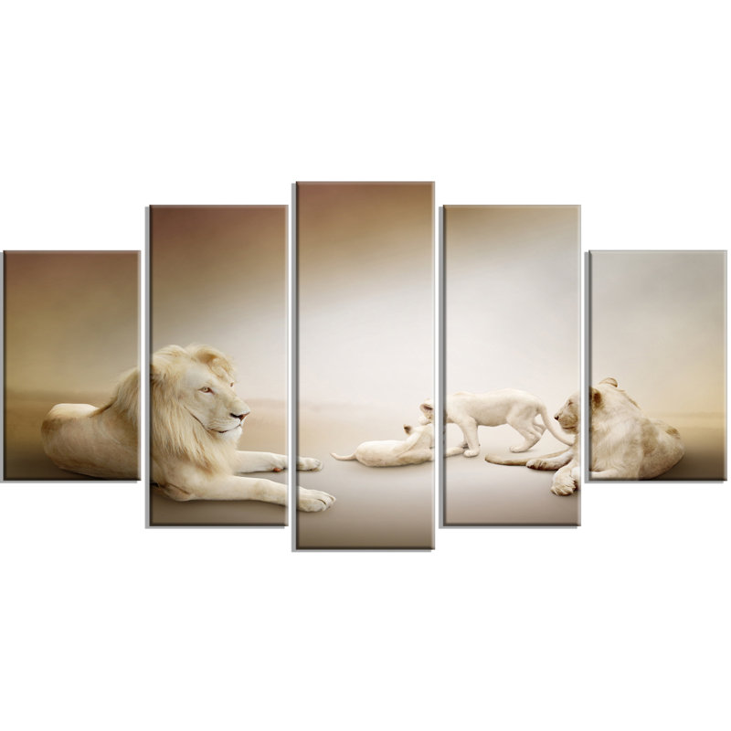 « white lion family », ensemble de 5 reproductions de photos sur toiles tendues