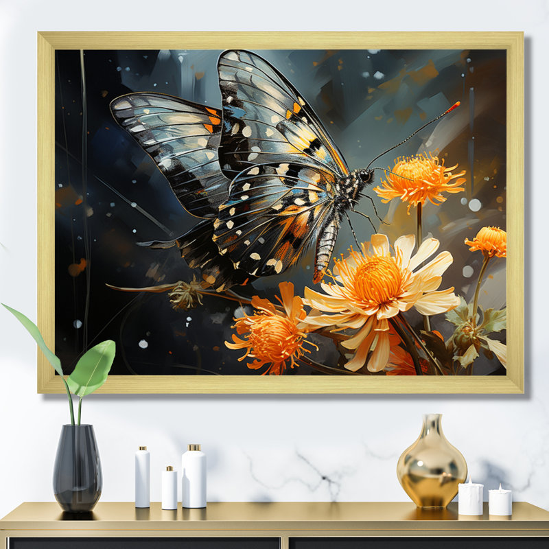 " Yellow Black Butterfly Haven ", Gold Single Picture Framed, 30" H x 40" W x 1.5" D