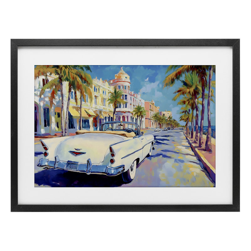 Vintage Convertible Boulevard Framed Print Under Glass, design by Franklyn Gregory, 14" H x 20" W, Midnight Black Frame